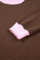 Coffee Colorblock Trim Crewneck Long Sleeve Pullover Sweatshirt