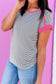 Rose Stripe Contrast Trim Round Neck Summer T Shirt