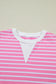 Pink Stripe Round Neck Drop Shoulder Short Sleeve Loose Top