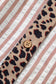 Pink Stripe Leopard Trim V Neck Button Down Half Sleeve Shirt