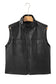 Black Double Flap Pocket Faux Leather Zip Up Stand Neck Vest