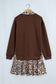 Coffee Leopard Patchwork Collar Long Sleeve Dress