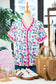 Rose Floral Print Ruffle V-Neck Short Sleeve Loose Tunic Shirt