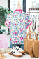 Rose Floral Print Ruffle V-Neck Short Sleeve Loose Tunic Shirt