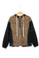 Brown Leopard Patchwork Contrast Stitching Knotted Cuff Quarter Zip Hoodie