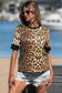 Brown Sequin Leopard Pattern Short Sleeve Top