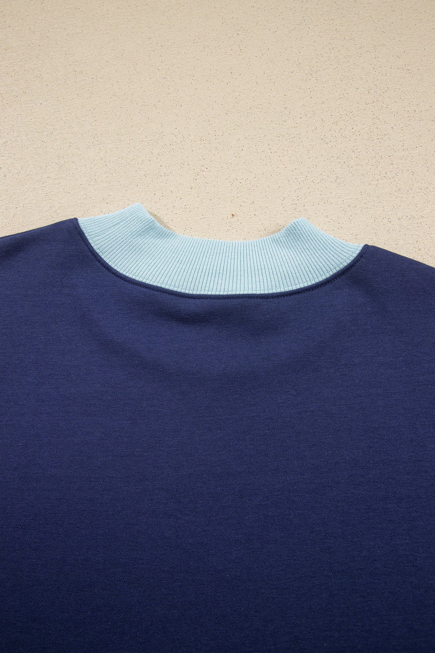 Coffee Colorblock Trim Crewneck Long Sleeve Pullover Sweatshirt