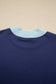 Coffee Colorblock Trim Crewneck Long Sleeve Pullover Sweatshirt