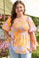 Purple Floral Puff Sleeve Square Neck Smocked Plus Size Babydoll Blouse