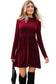 Red Dahlia Frilled Neck Ribbed Knit Patchwork Long Sleeve Mini Dress