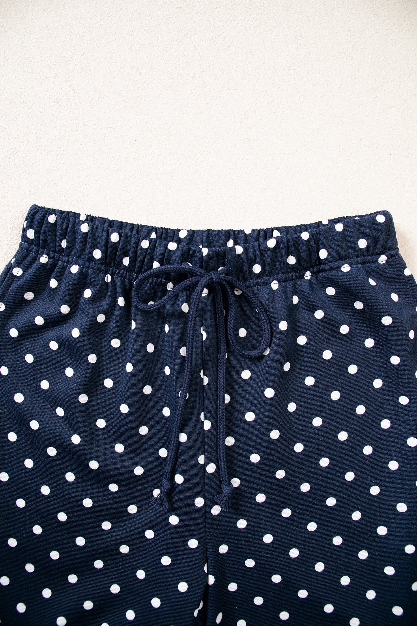 Brown Polka Dot Drawstring Wide Leg Long Sleeve Top Pant Set