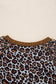 Brown Leopard Floral Print Ribbed Puff Sleeve Patchwork Loose Pullover