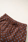 Brown Polka Dot Drawstring Wide Leg Long Sleeve Top Pant Set