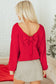 Bright Green Festive Bow Backless Bubble Sleeve Sweater