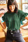 Black Solid Color Ribbed Ruffled Short Sleeve T Shirt