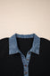 Black Plus Size Textured Contrast Denim Patchwork Button Polo Tee