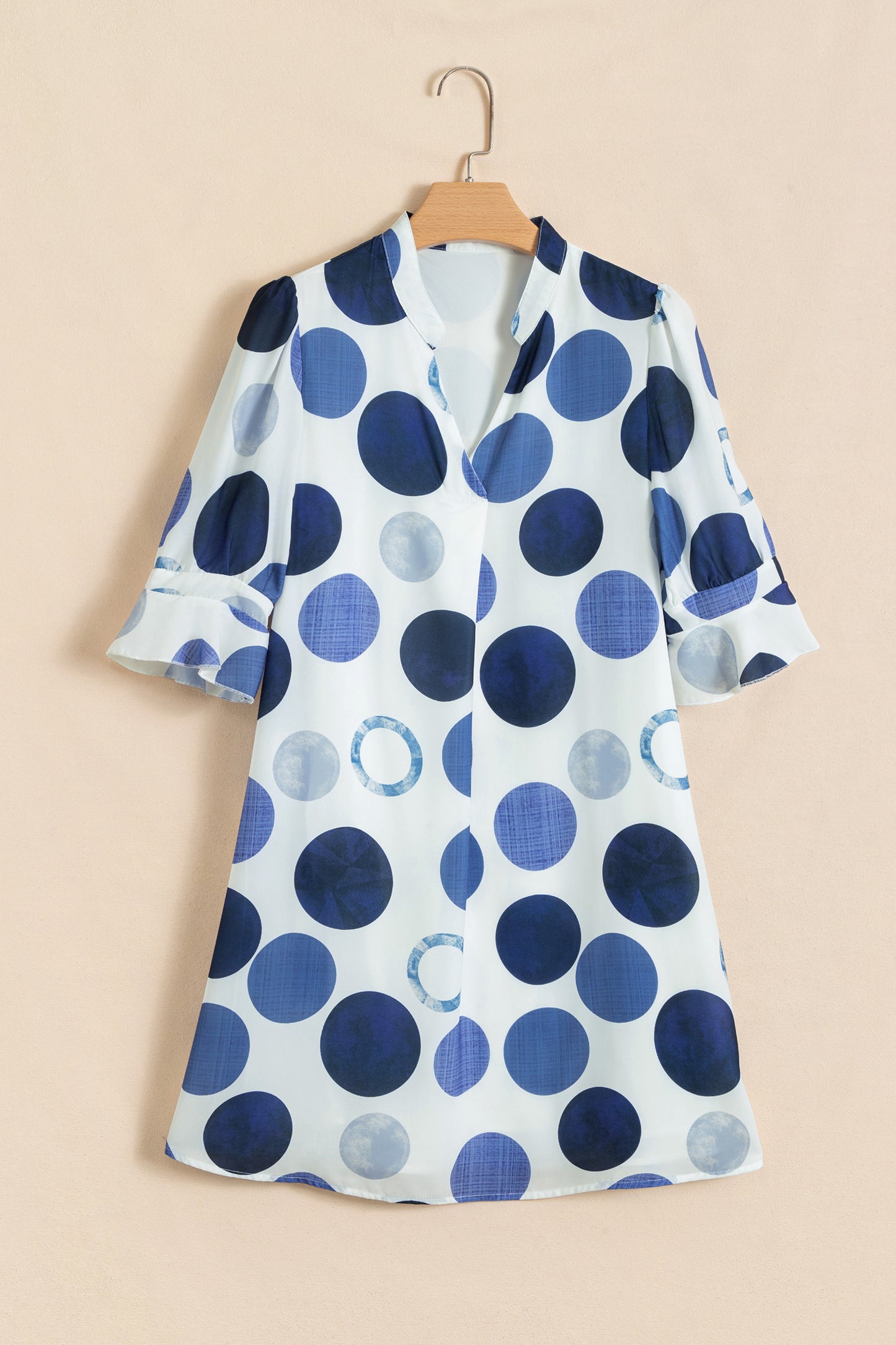 Green Polka Dot Print Flounced Half Sleeve Casual Vacation Style Mini Dress