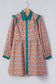 Orange Boho Floral Contrast Collared Shirt Mini Dress