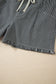 Black Stripe Raw Edge Drawstring Elastic Waist Casual Denim Shorts