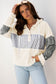 Cinnamon Waffle Printed Patchwork Drawstring Hooded Long Sleeve Top