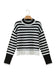 Black Striped High Neck Contrast Ruffle Detail Casual Sweater