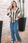 Red Stripe Colorblock V Neck Bracelet Sleeve Sweater