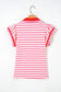Blue Stripe Contrast Trim Polo Collar Ruffled Short Sleeve Blouse