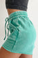 Sky Blue Mineral Washed Drawstring Elastic Waist Raw Cut Shorts