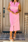 Pink V Neck Sleeveless Double Zip Shift Midi Dress