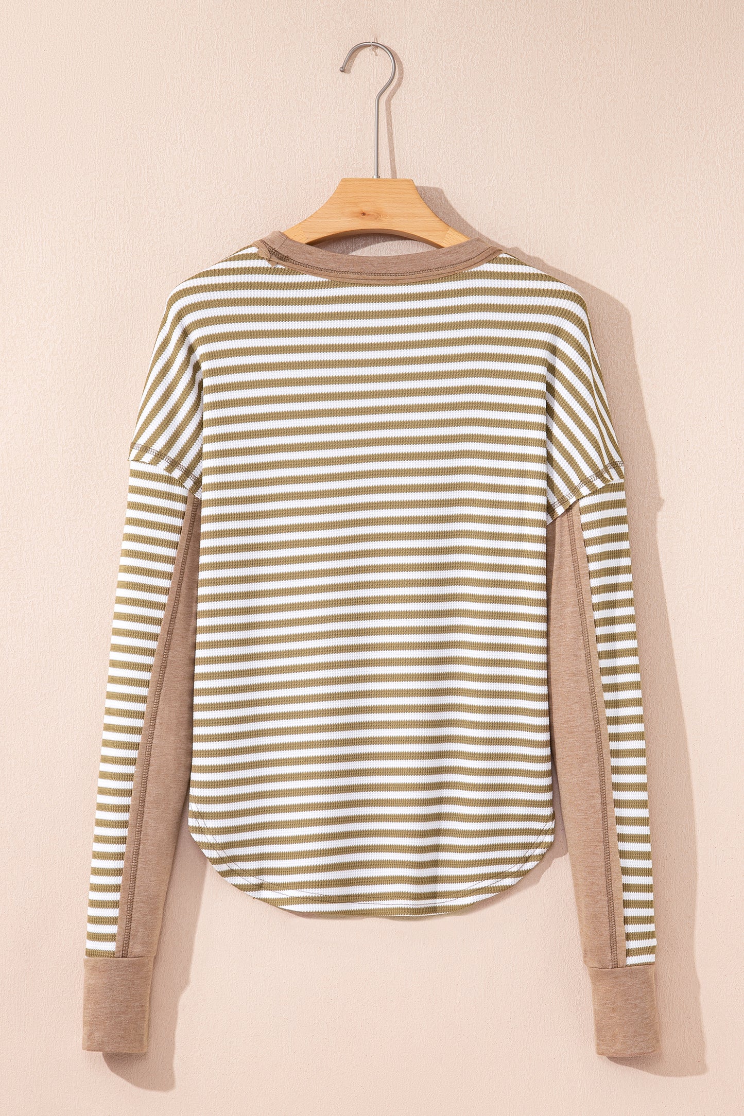 Black Stripe Thermal Knit Drop Shoulder Casual Top