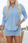 Myosotis Notched Neck Terry Raw Hem Long Sleeve Top