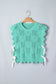 Beau Blue Pointelle Knit Patterned Scalloped Trim Short Sleeve Sweater