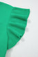 Beau Blue Solid Color Ribbed Trim Round Neck Ruffle Short Sleeve Sweater