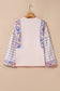 Delicacy Ricrac Trim Floral Plaid Patchwork Puff Sleeve Blouse