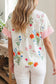 Beige Floral Striped Patchwork Ruffled Collar Short Sleeve Shirt