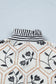 White Floral Print Striped Patchwork Button Neck Short Sleeve Blouse