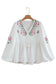 White Flower Lace-up V Neck Babydoll Blouse