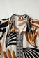 White Plus Size Abstract Print Contrast Collar Split Neck Shift Long Dress