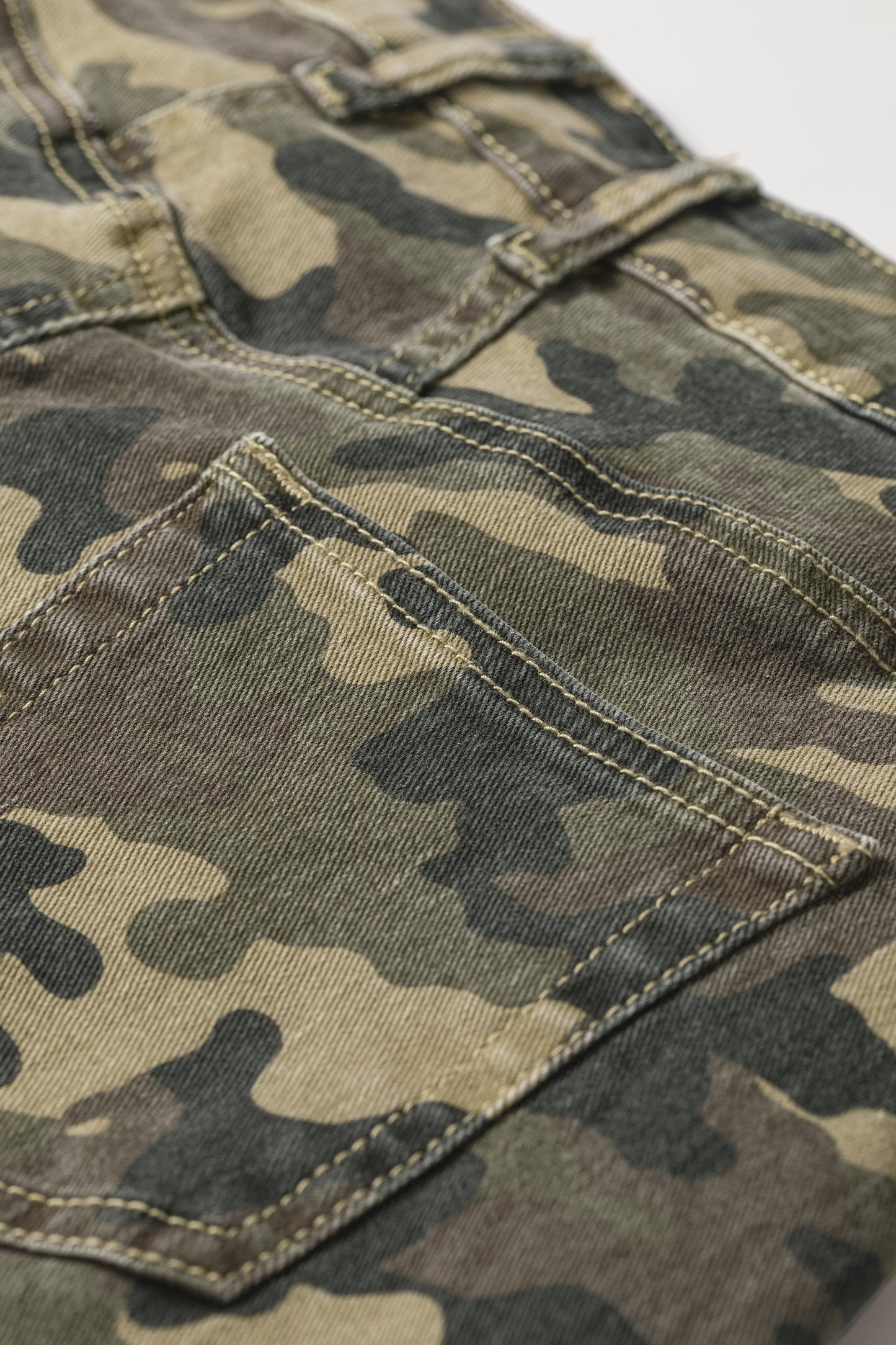 Green Camouflage High Rise Denim Shorts