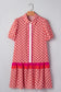 Orange Geometric Floral Print Color Block Trim Button Front Ruffle Hem Dress
