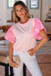 Pink Stripe Ruffled Short Sleeve Patchwork Blouse