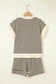 Black Stripe Ribbed Color Block Trim Zip Polo Tee Drawstring Shorts 2pcs Outfit