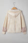 Pink Floral Patched Waffle Textured Colorblock V Neck Casual Hooded Top