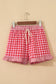 Red Gingham Print Ruffle Striped Detail Lace Tie Shorts
