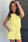 Yellow Cream Solid Color Textured Loose Tank Casual Shorts 2pcs Outfit