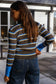 Chicory Coffee Ribbed Knit Contrast Cuff Henley Button Sweater