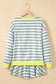 Black Stripe Contrast Ribbed Banding Long Sleeve Blouse Loose Shorts Set
