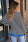Green Stripe Contrast Ribbed Trim Crossed Stitch Drop Shoulder Sweatshirt