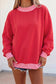 Brown Colorblock Polka Dot Contrast Trim Oversized Sweatshirt