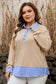 Parchment Plus Size Striped Contrast Trim Waffle Knit Collared Top